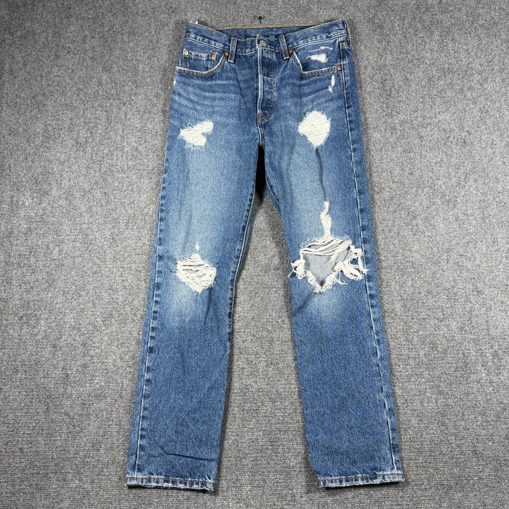 Levis 501 Jeans Womens 28x30 Blue Distressed Button Fly Denim Pants Y2K HiRise